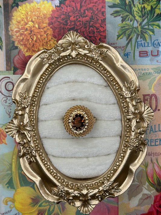 Vintage Gold Tone Adjustable Ring Size 7.5