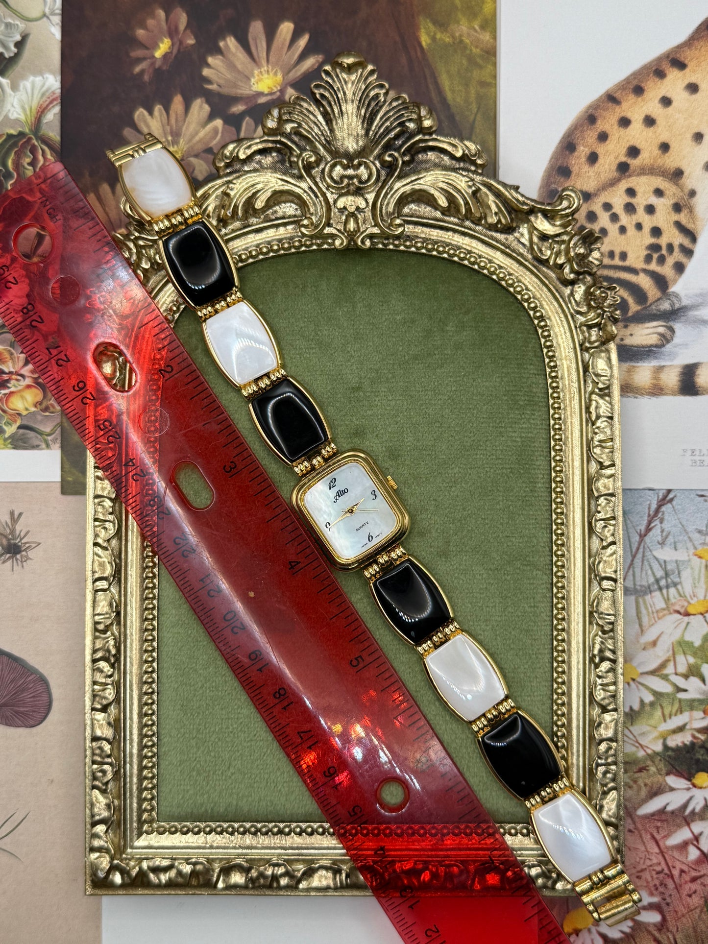 Working Vintage Gold Tone Gemstone Watch