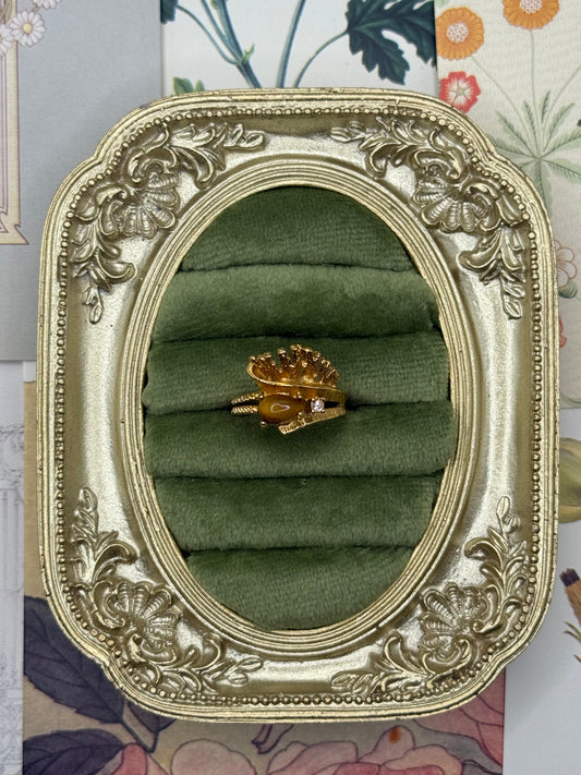 Vintage Gold Tone Old Stock Gemstone Ring Size 5.75