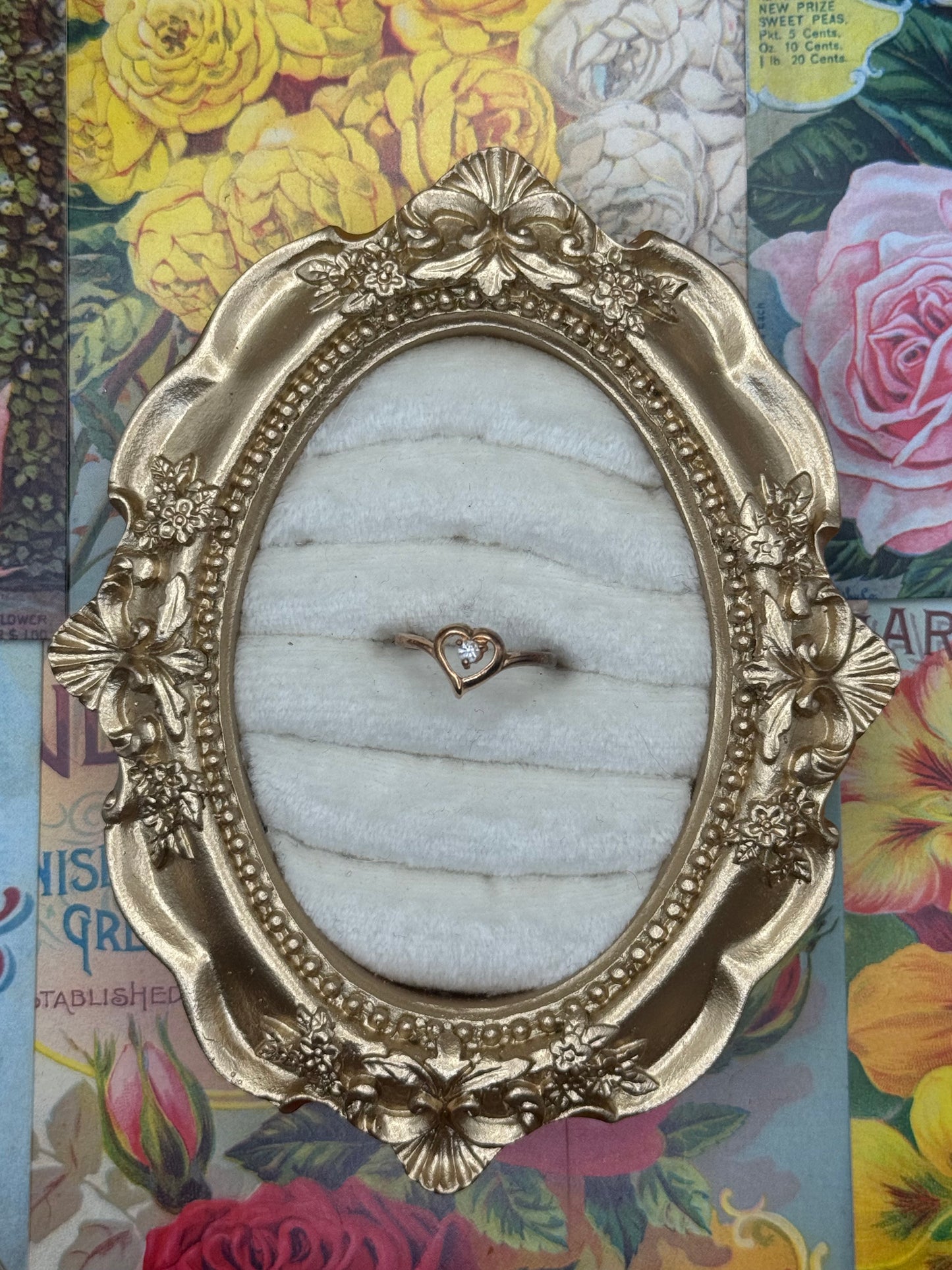Vintage Gold Tone Dainty Heart Ring Size 5
