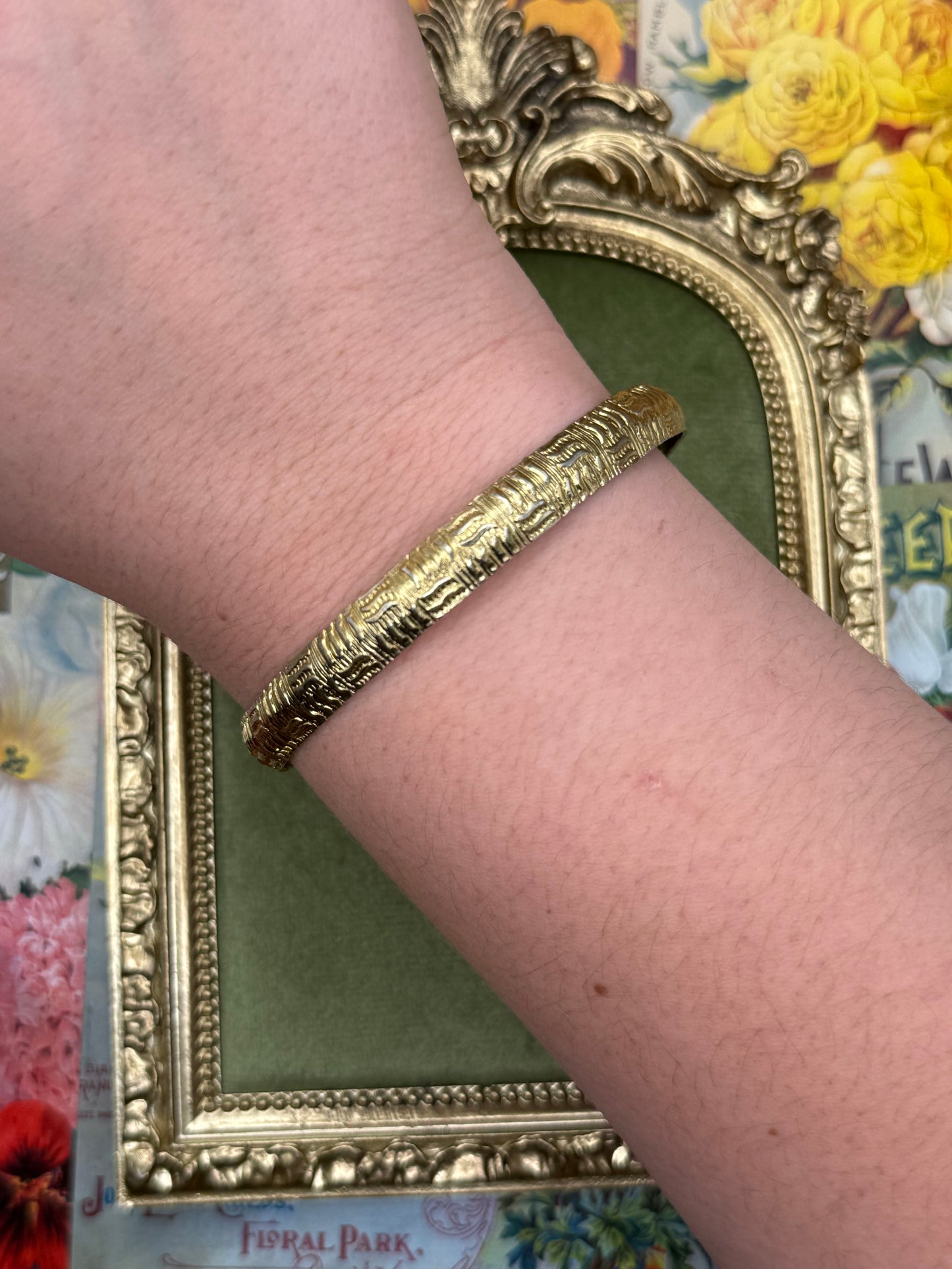 Vintage Gold Tone Textured Bangle 8.25”