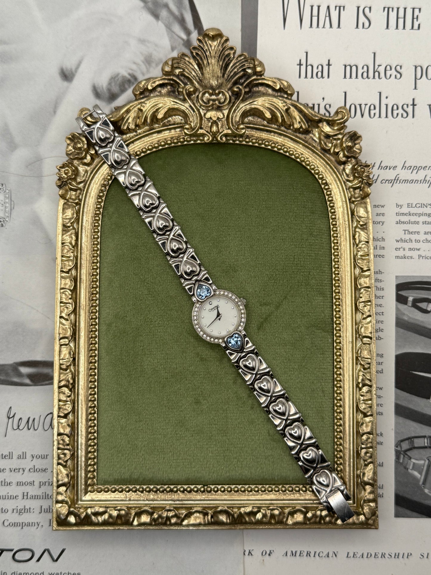 Working Vintage Silver Tone Gemstone Watch