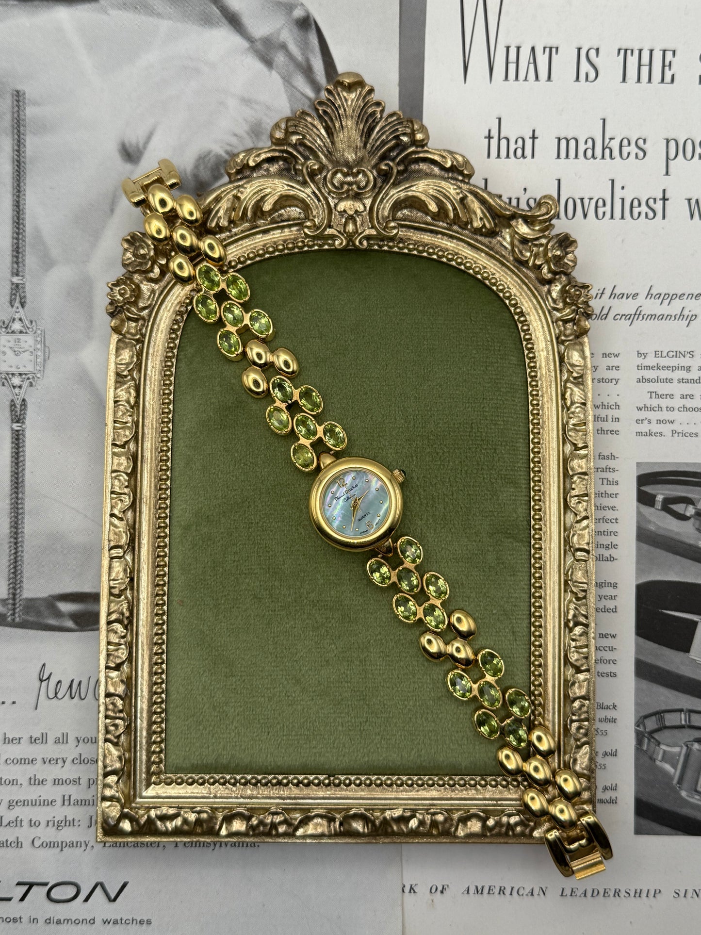 Working Vintage Gold Tone Gemstone Watch