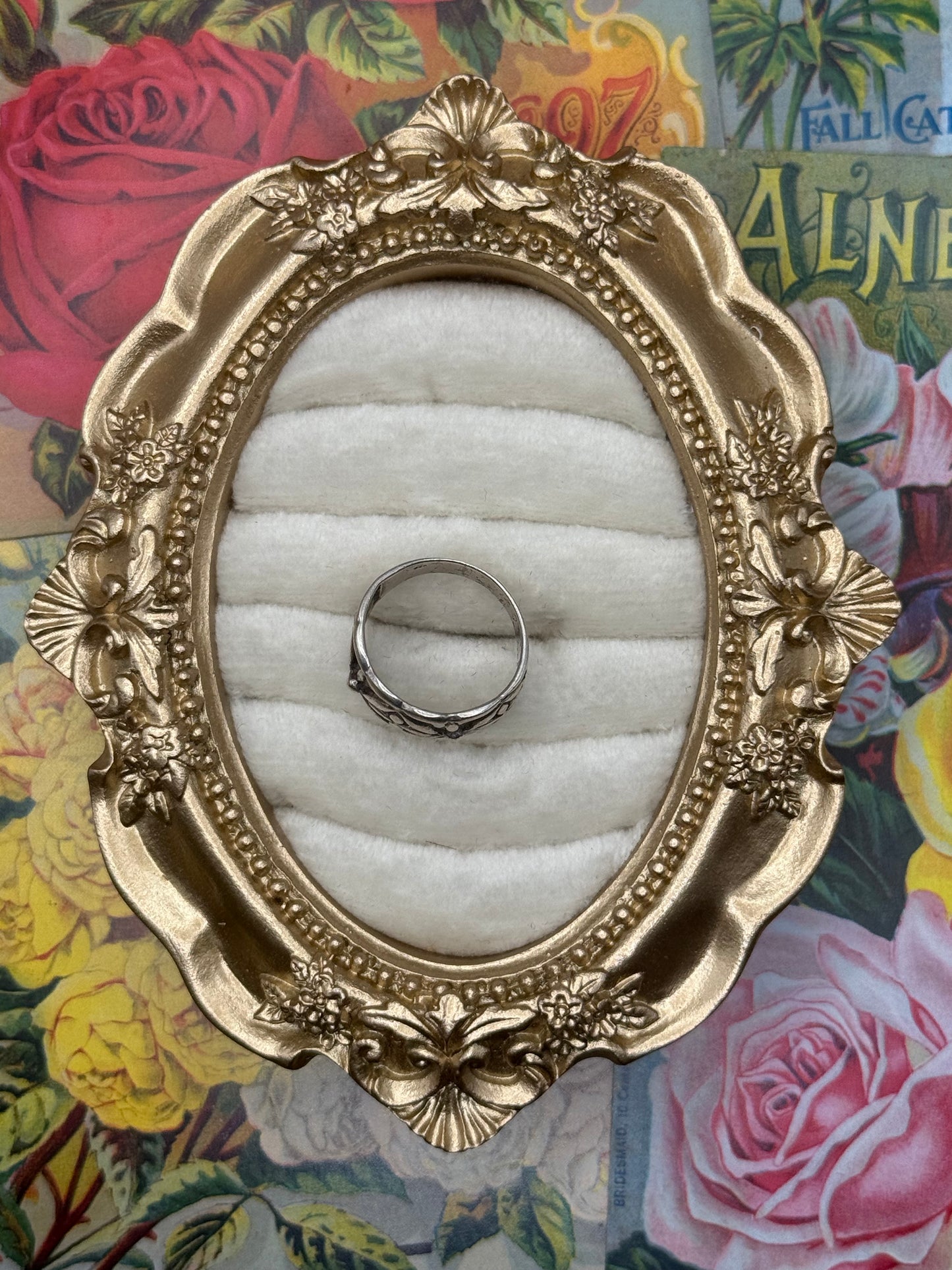 Sterling Silver Floral Thick Stacker Ring Size 6