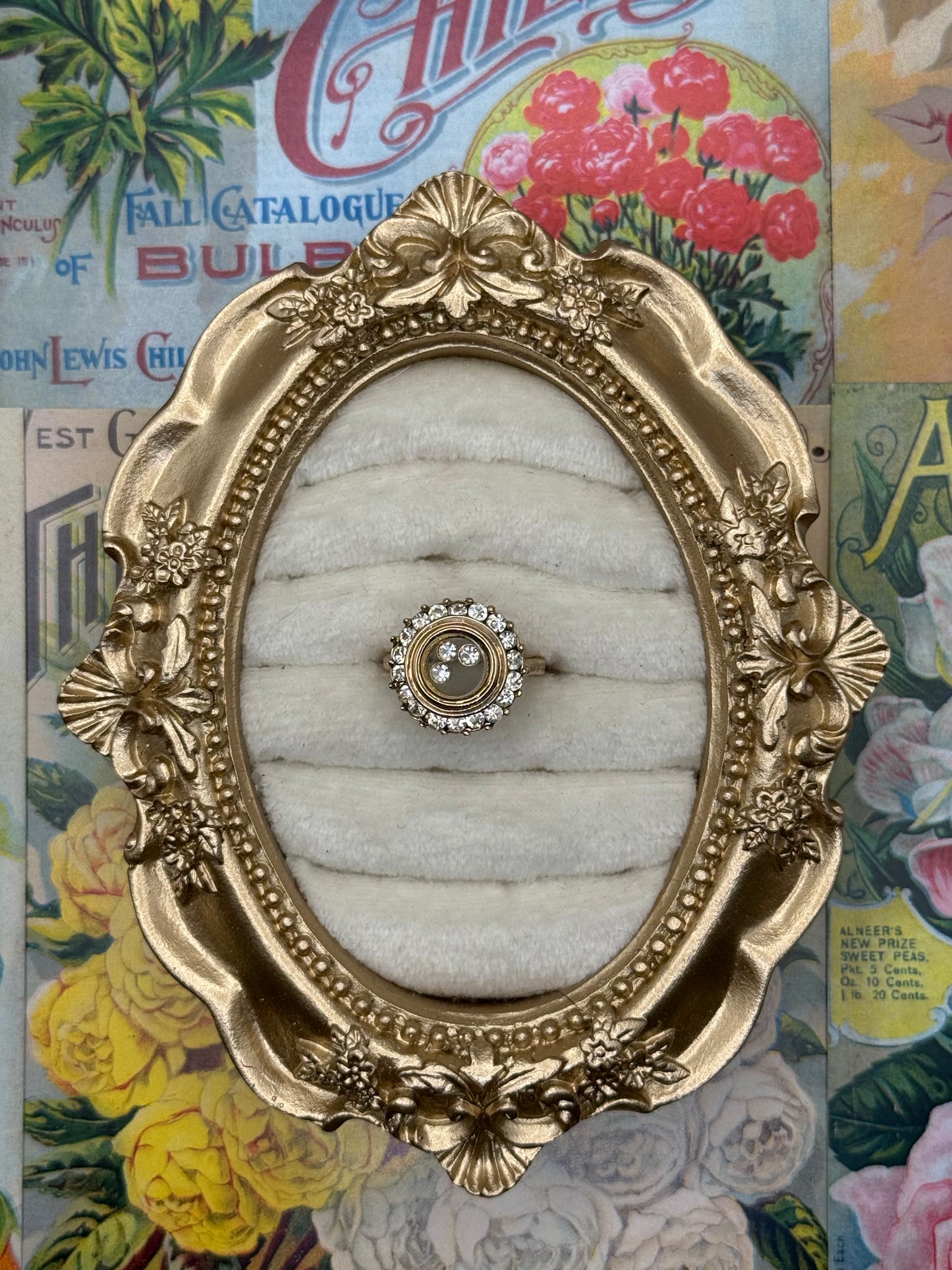 Vintage Gold Tone Floating Crystal Ring Size 5