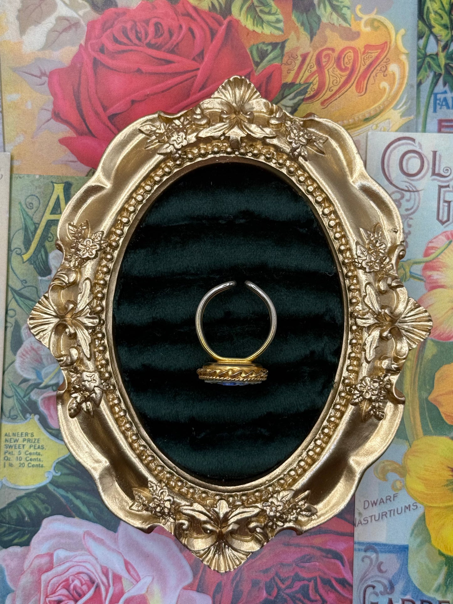 Vintage Gold Tone Italian Micro Mosaic Ring Size 5.5