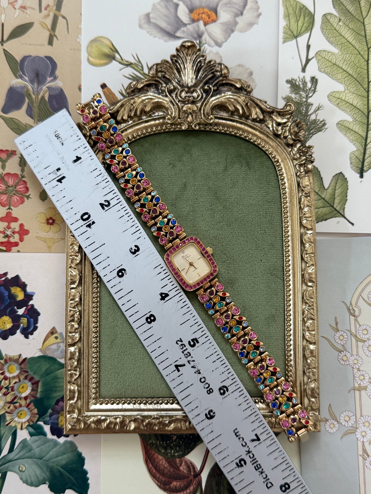 Nonworking Vintage Gold Tone Gemstone Watch