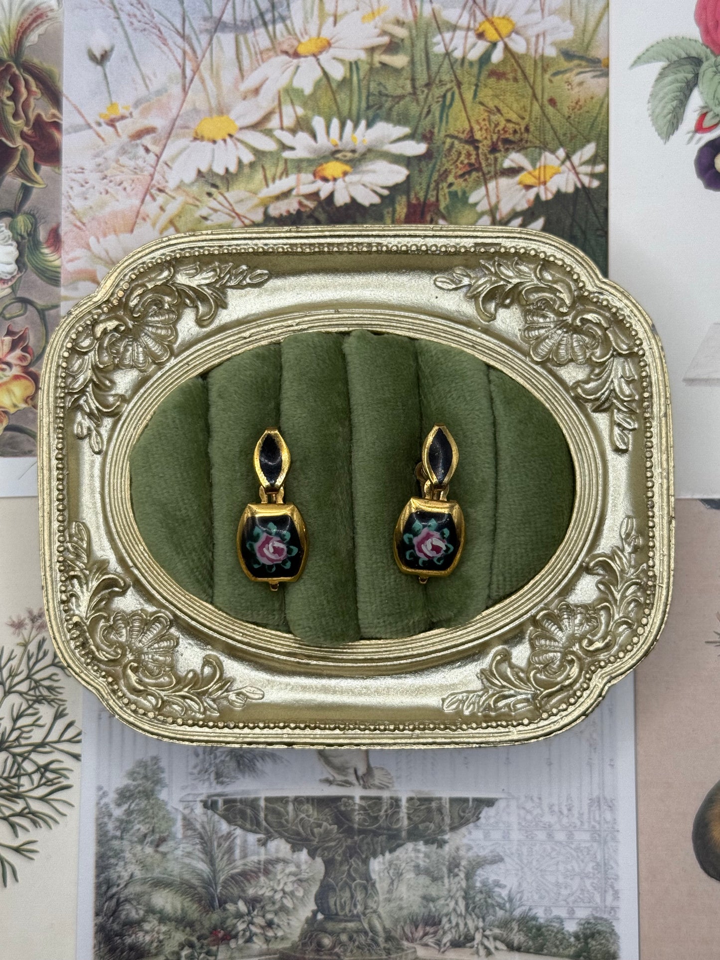 Vintage Gold Tone Guilloche Screw Back Earrings