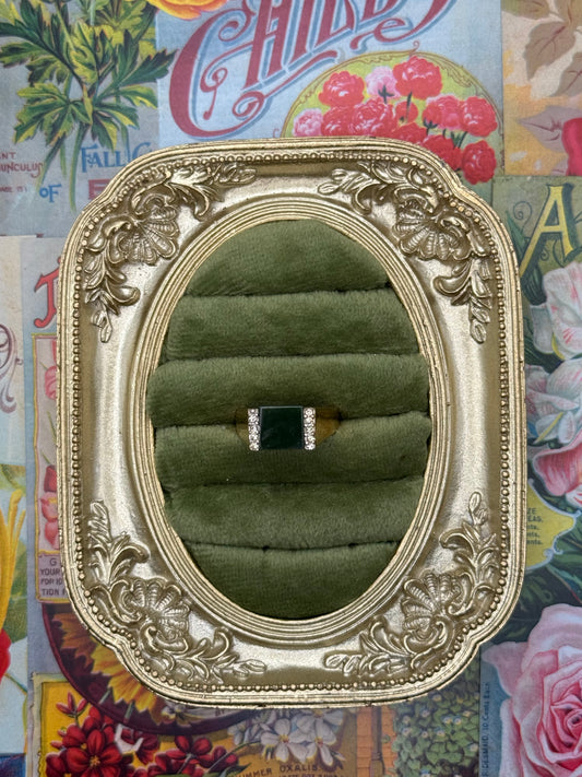 Vintage Gold Tone Green Stone Ring Size 6