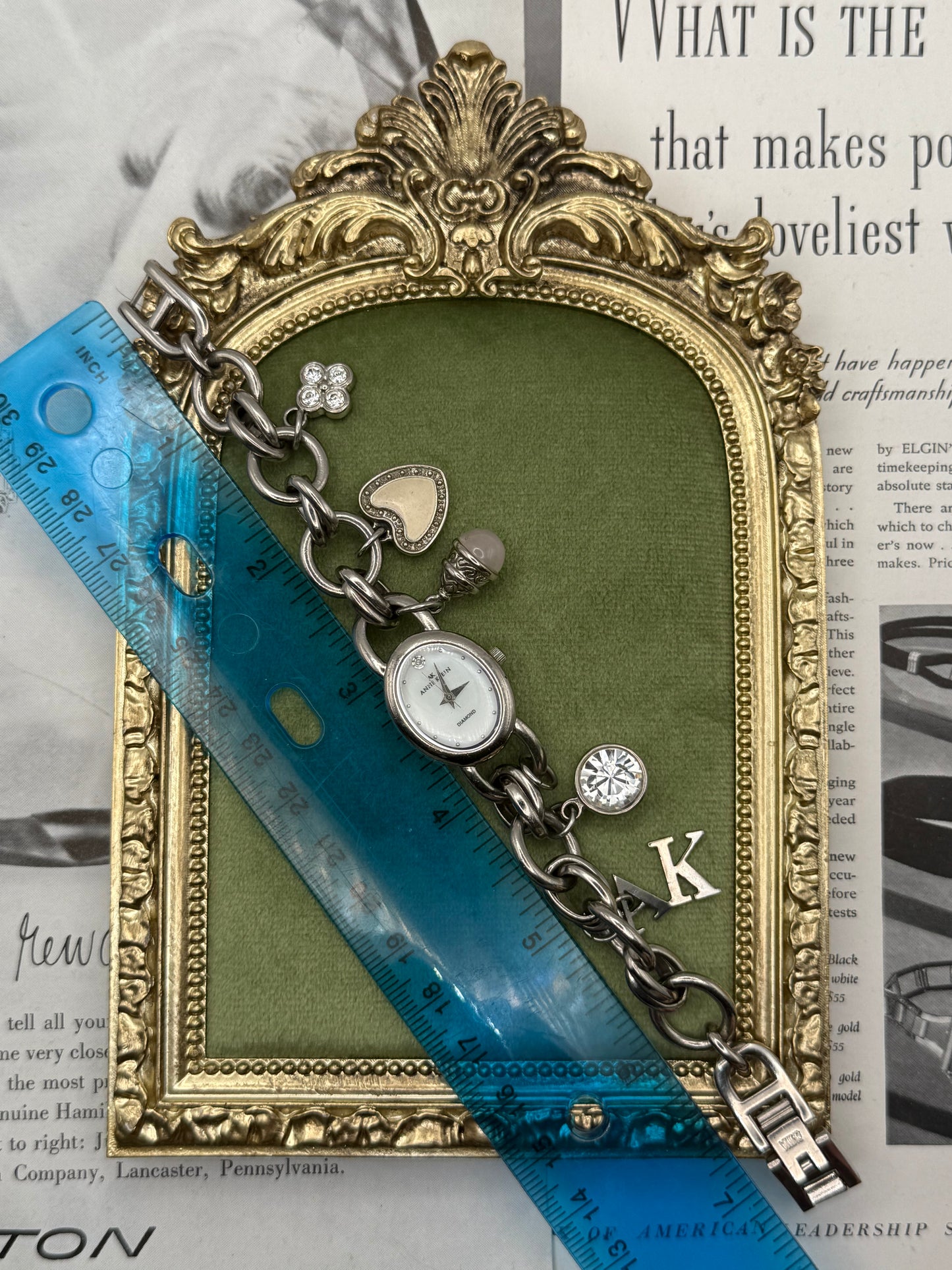 Working Vintage Silver Tone Charm Bracelet Watch