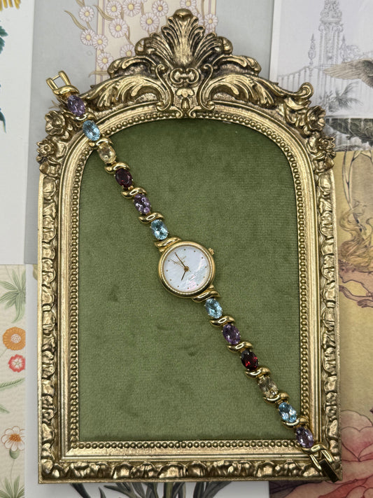 Nonworking Vintage Gold Tone Gemstone Watch