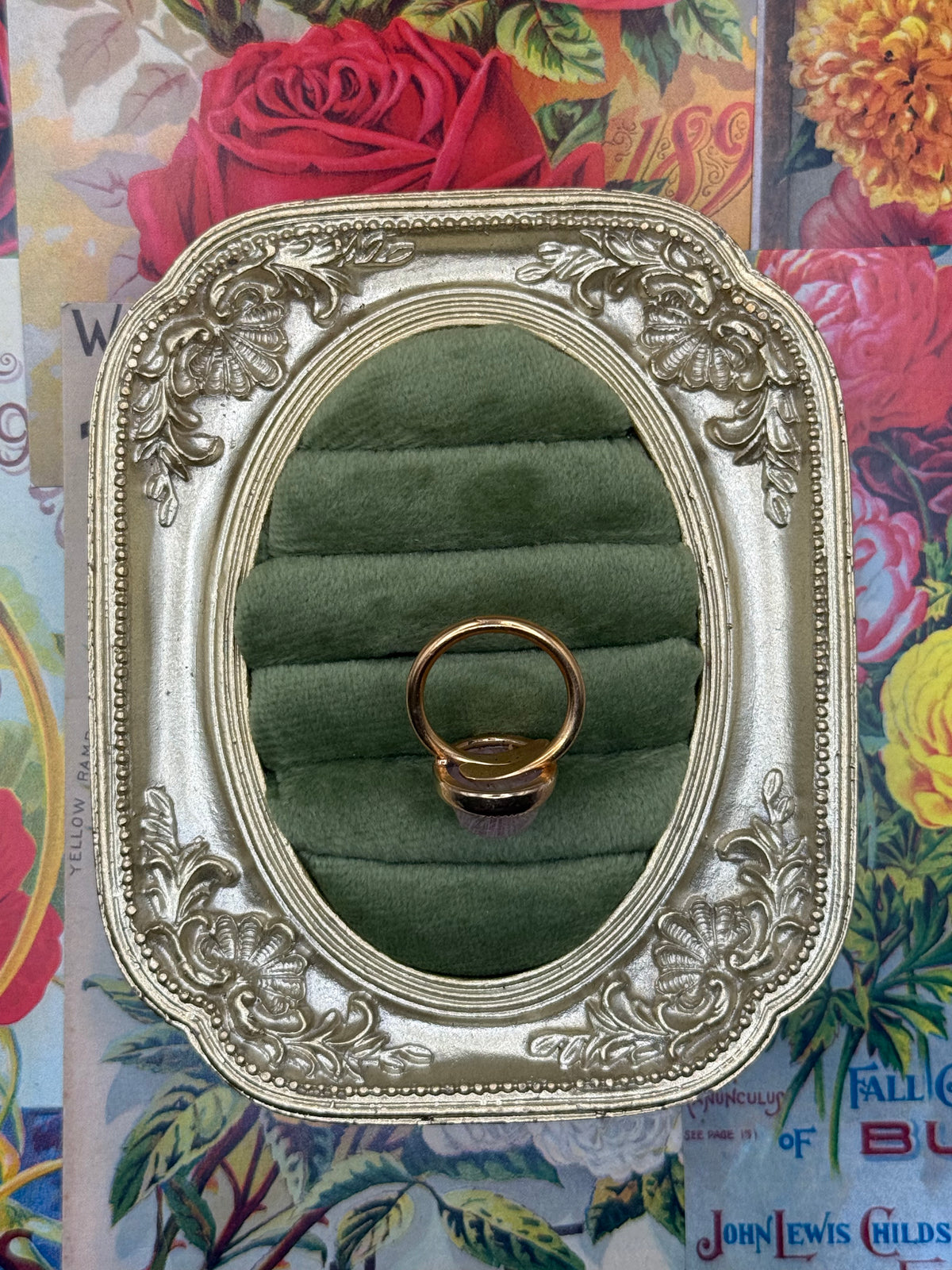 Vintage Gold Tone Pink Scarab Ring Size 5.75