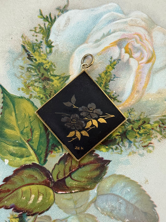 gold tone damascene pendant