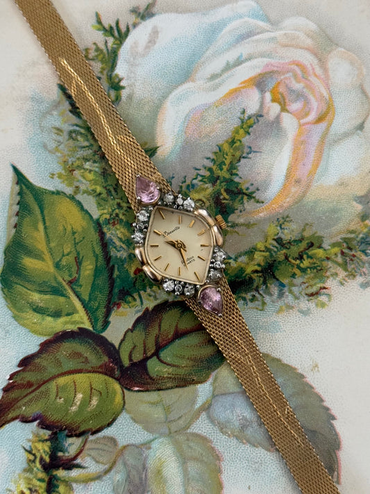 deauville by armitron diamond bezel vintage dainty gold tone watch