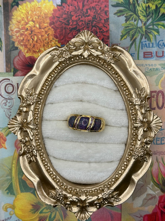 Vintage Gold Tone Confetti Ring Size 9