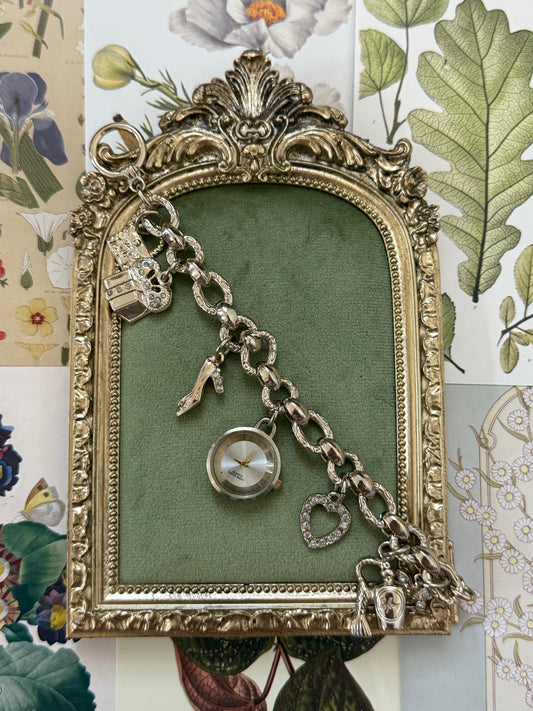 Working Vintage Gold Tone Charm Bracelet Watch