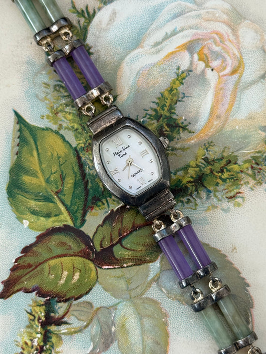 working sterling silver colored jade watch