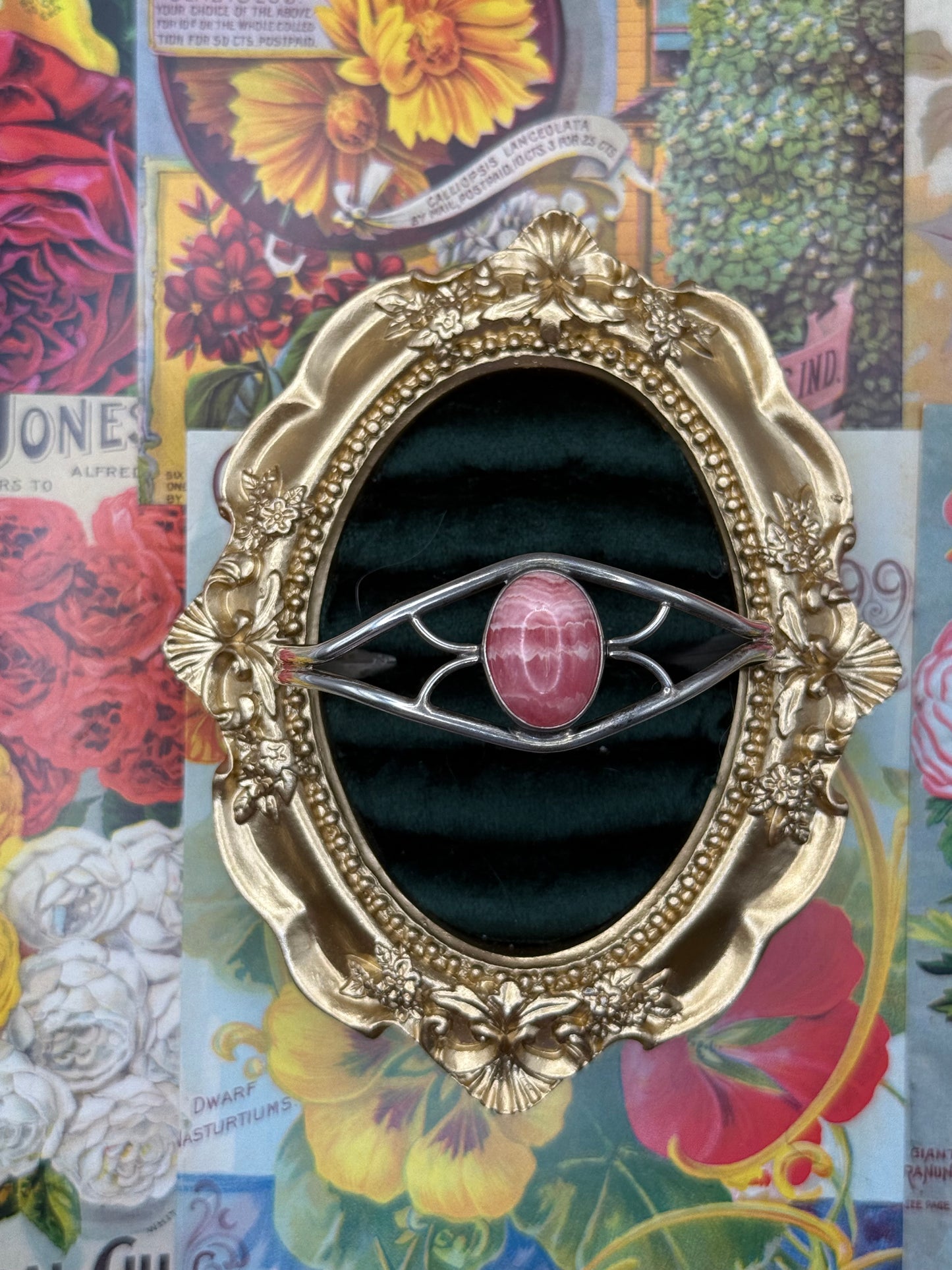 Sterling Silver Adjustable Rhodochrosite Bangle