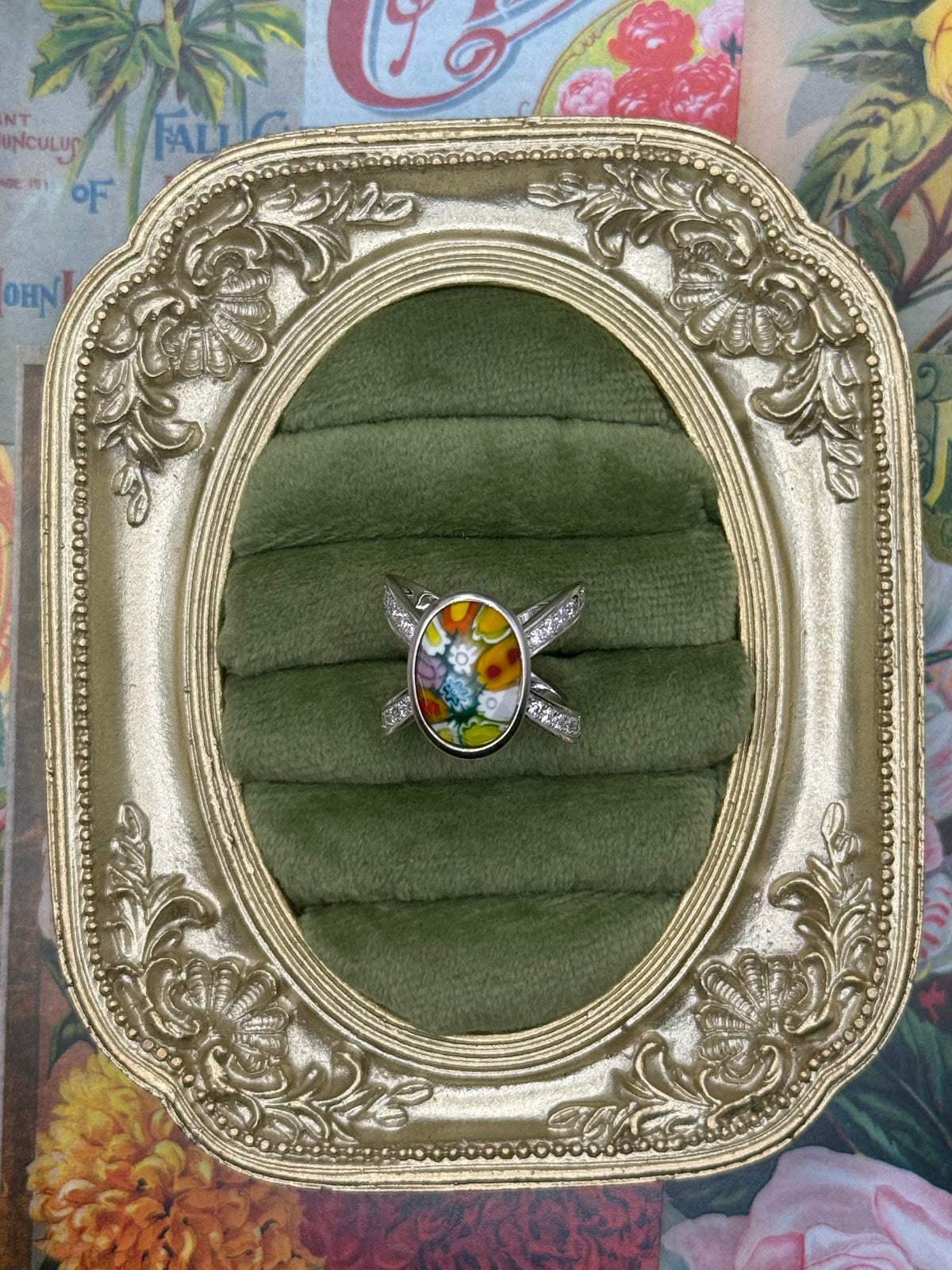 Sterling Silver Millefiori Ring Size 6