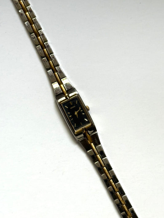 working two tone black dial seiko watch