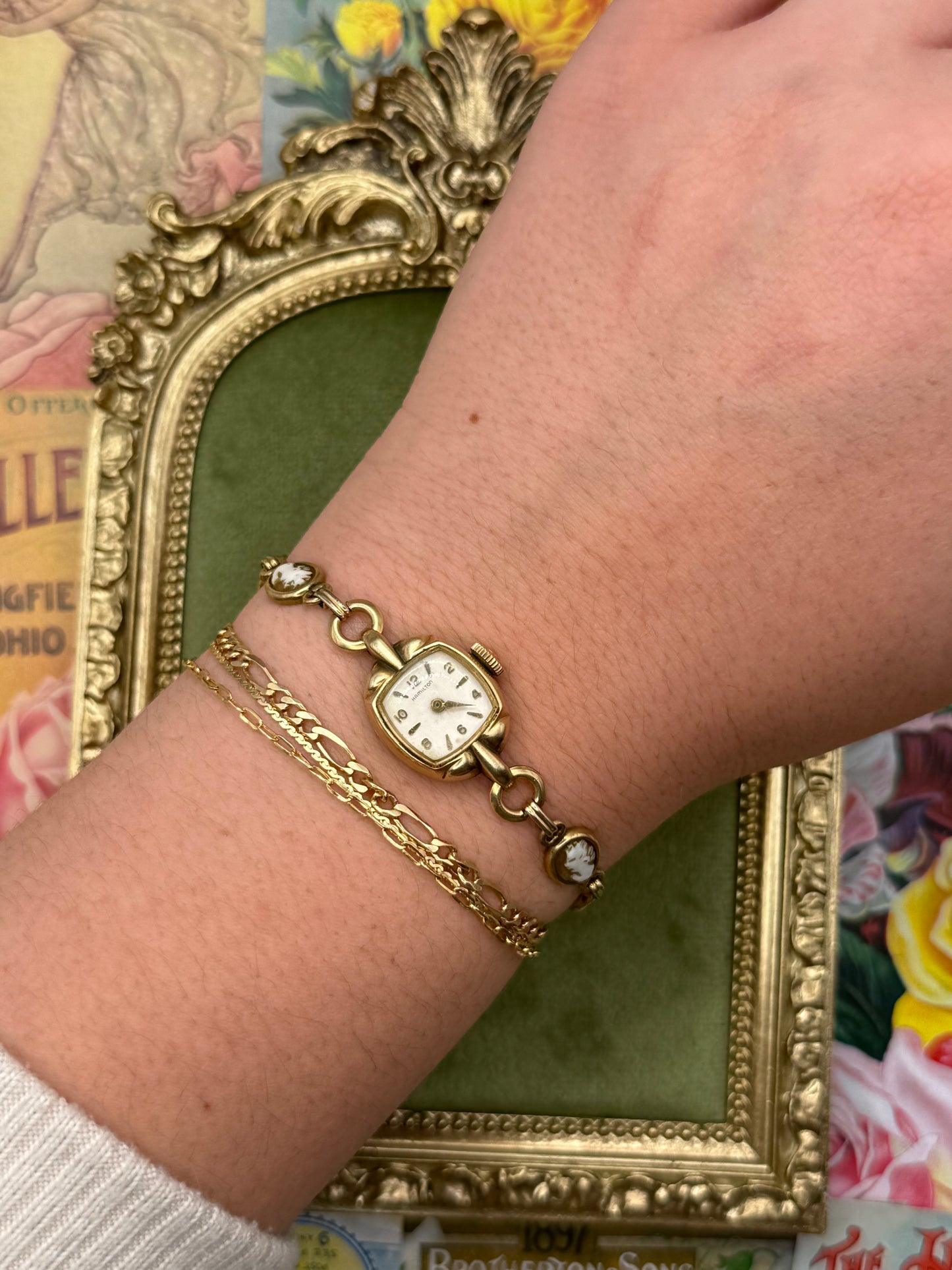 Working Vintage Hamilton Wind Up Gold Tone Cameo Watch