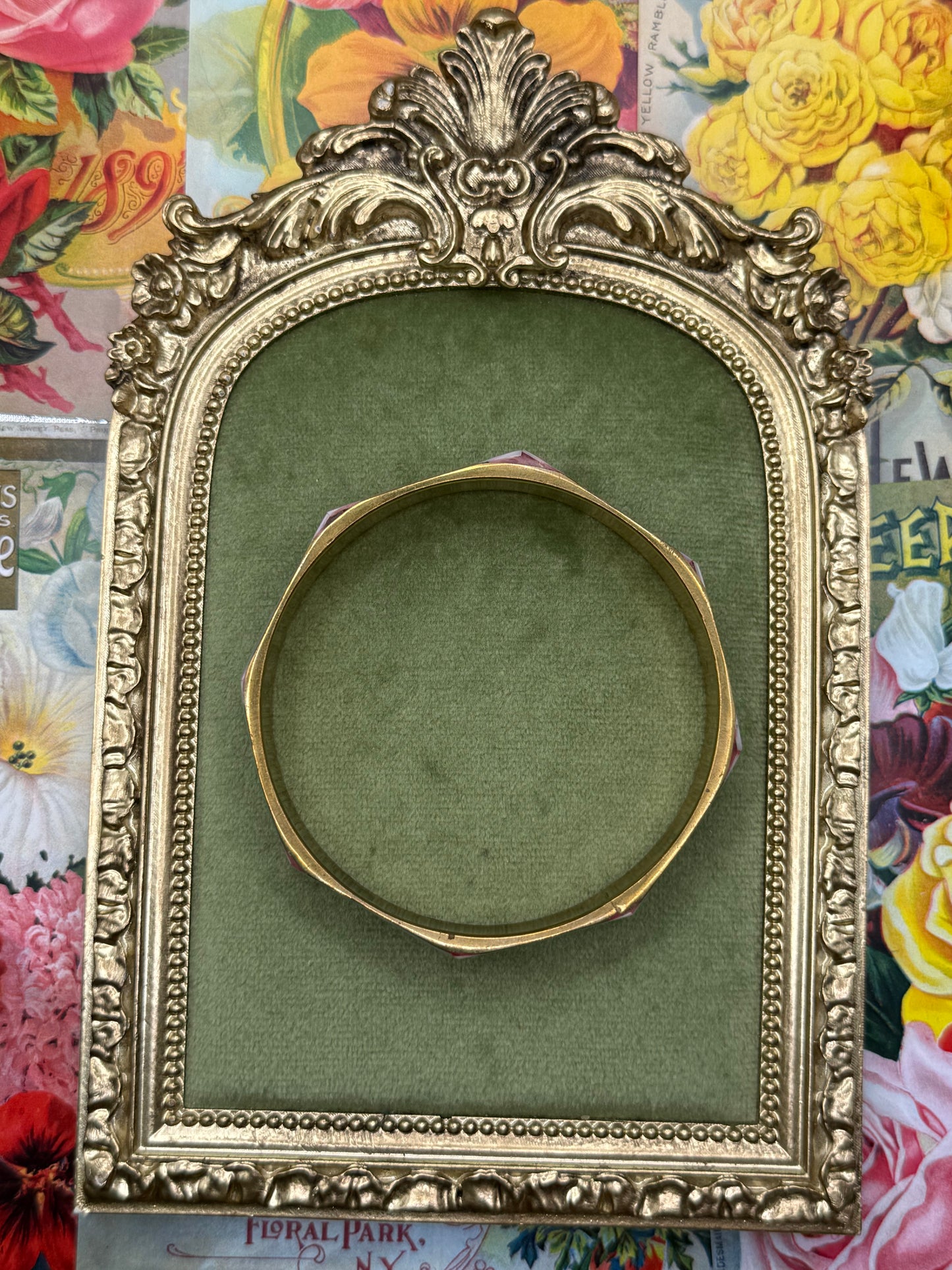 Vintage Gold Tone Iridescent Hexagonal Bangle 8”