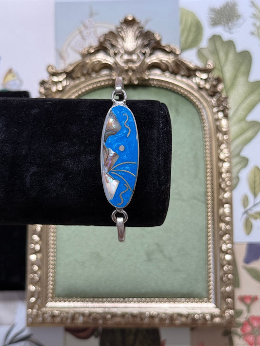Vintage Silver Tone Abalone Inlay Bracelet