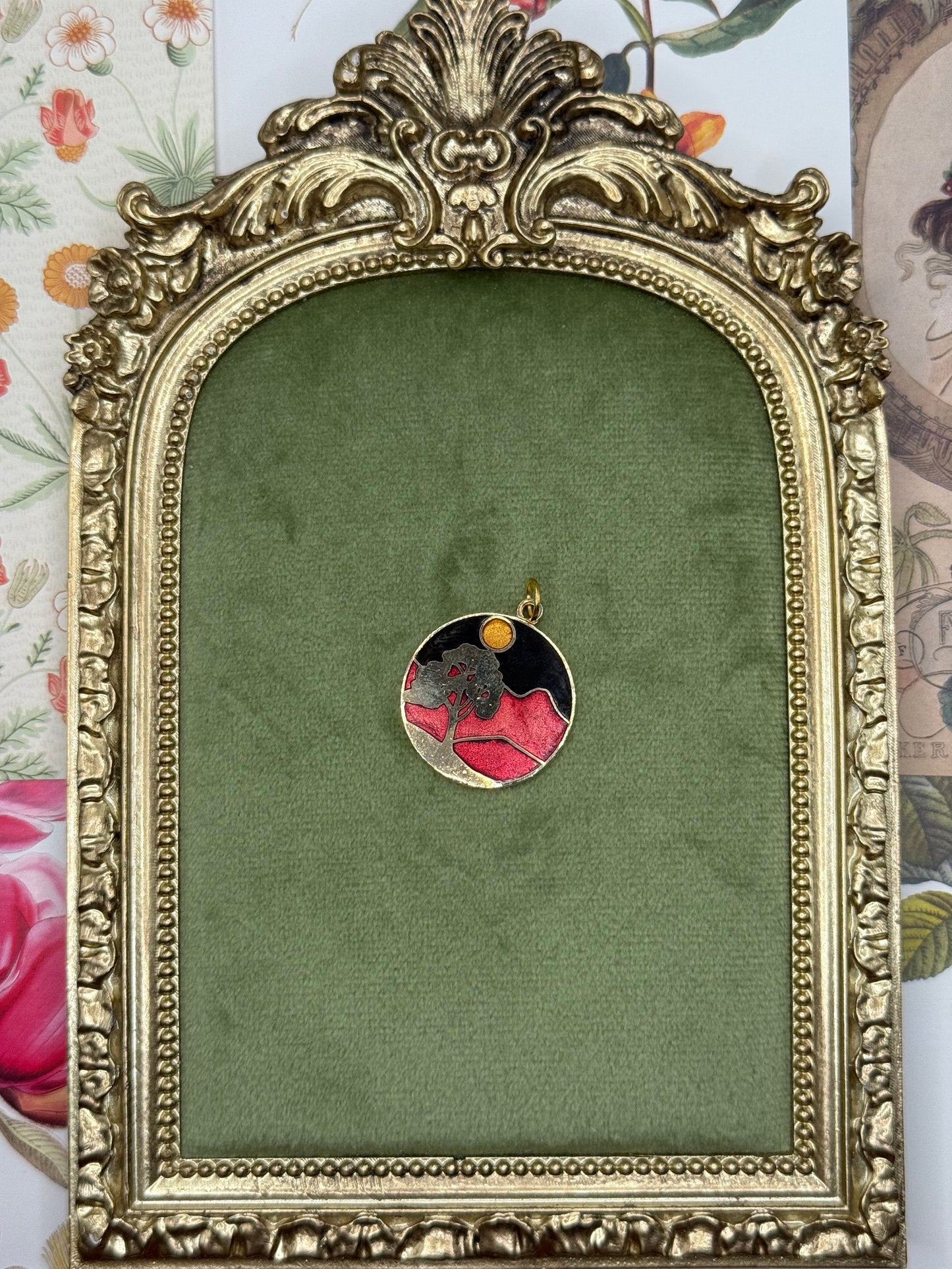 Vintage Gold Tone Enameled Pendant