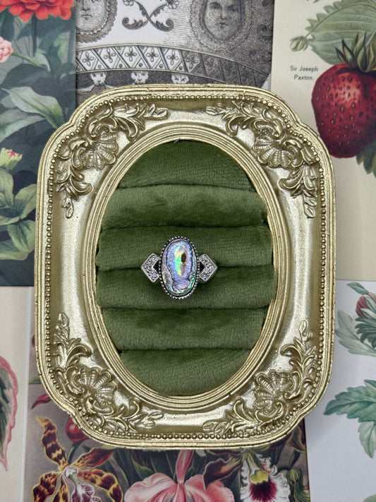 Vintage Silver Tone Abalone Old Stock Ring Size 7