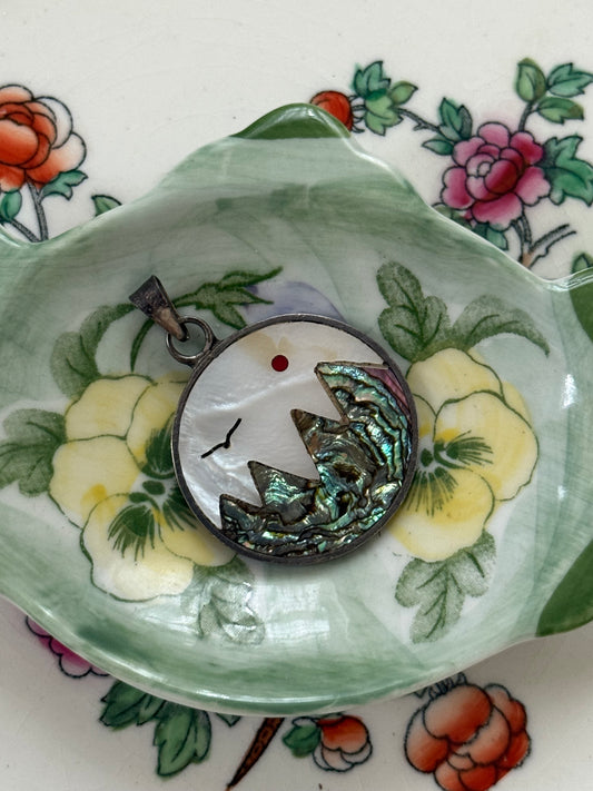 silver tone abalone landscape pendant