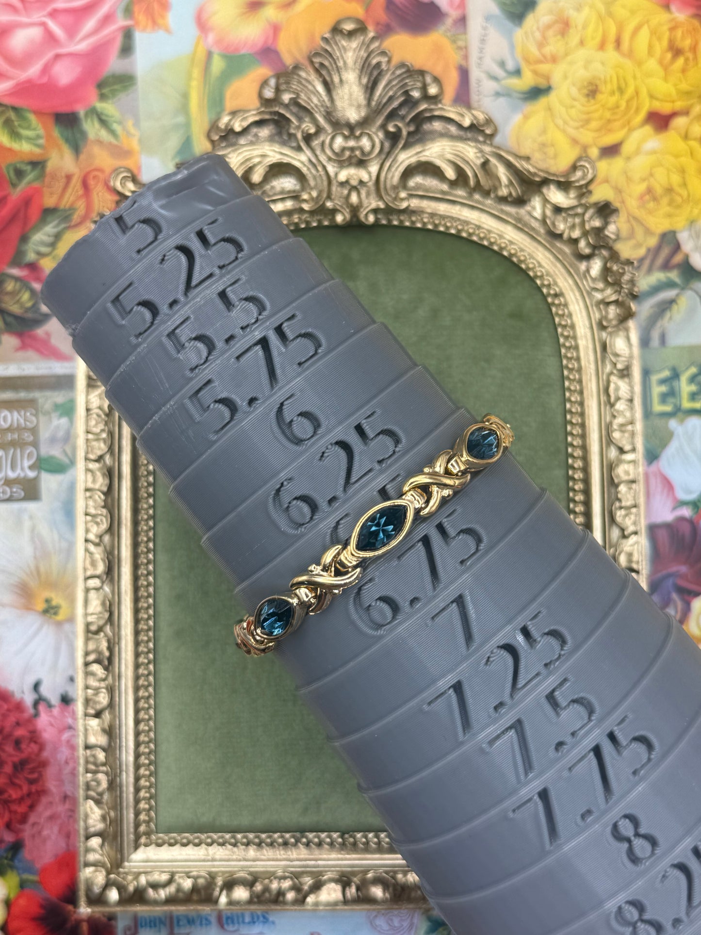Vintage Gold Tone Blue Stone Bracelet 6.5”