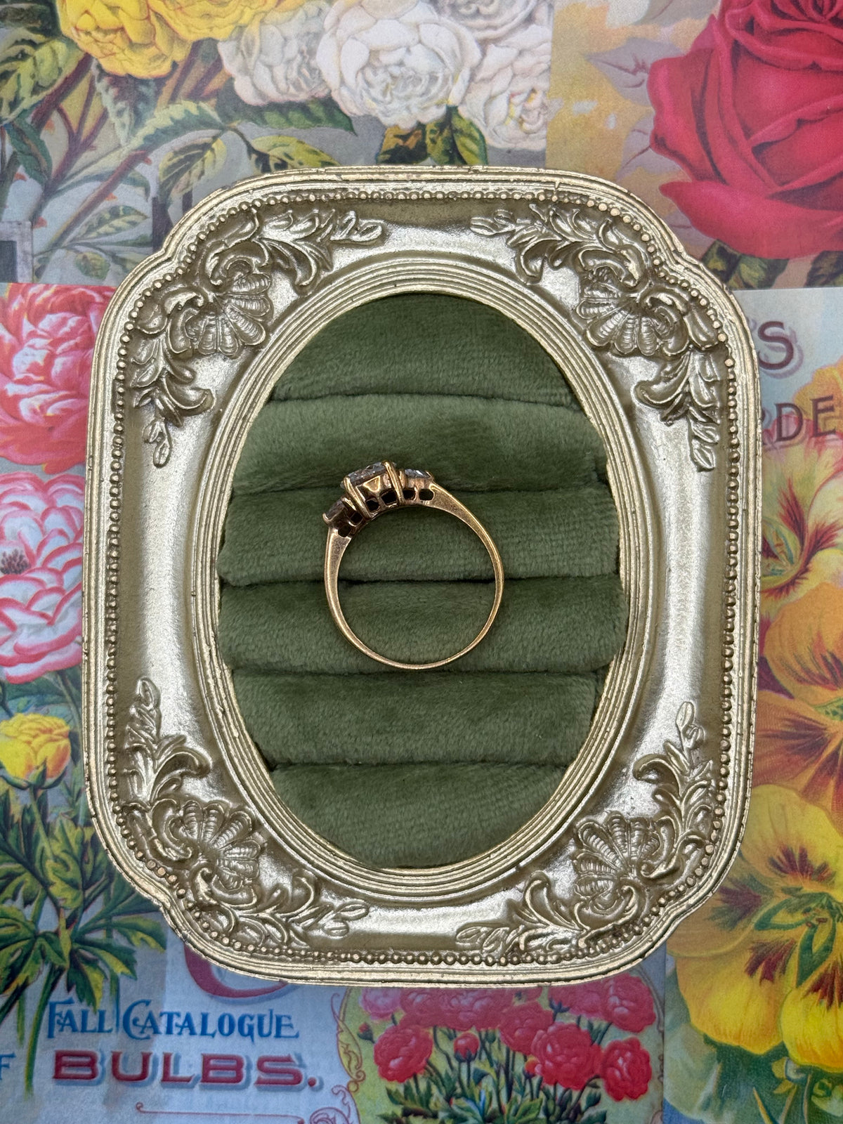 Vintage Gold Tone Three Stone Ring Size 11