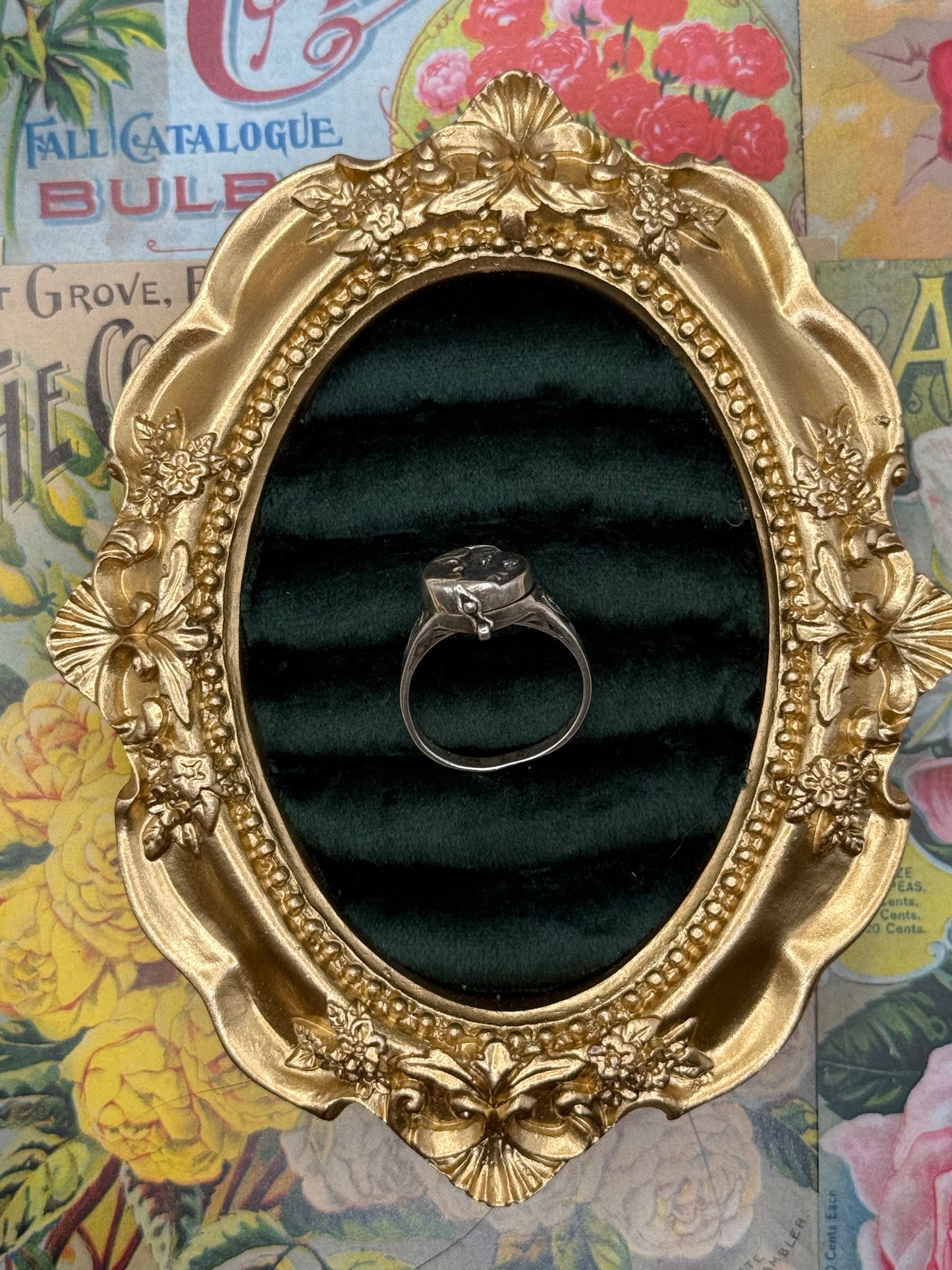 Vintage Sterling Silver Moon Locket Compartment Ring Size 7