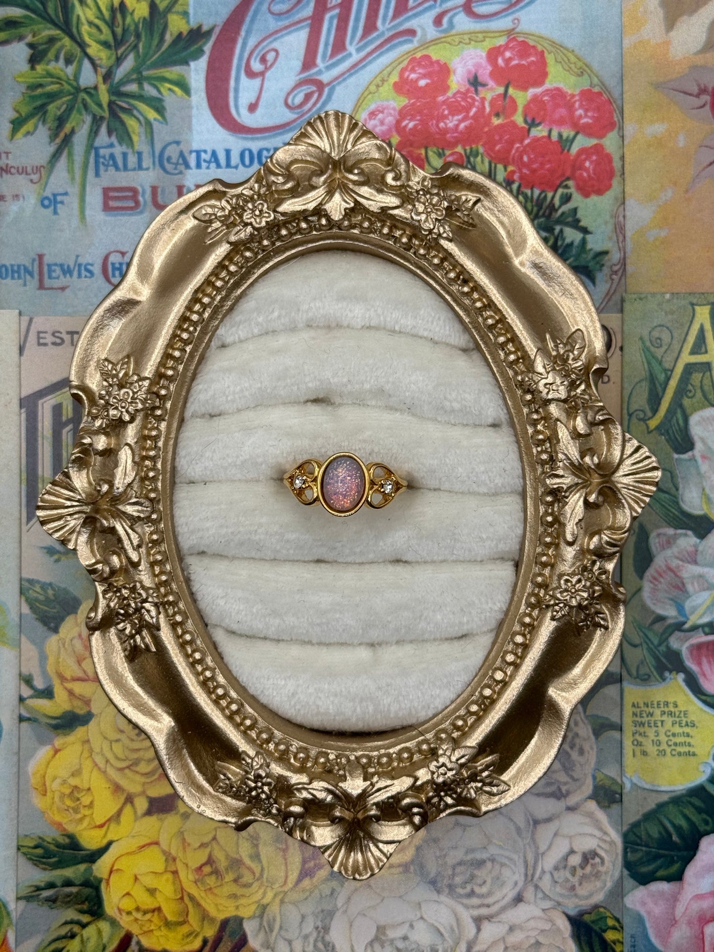 Vintage Gold Tone Faux Opal Ring Size 5