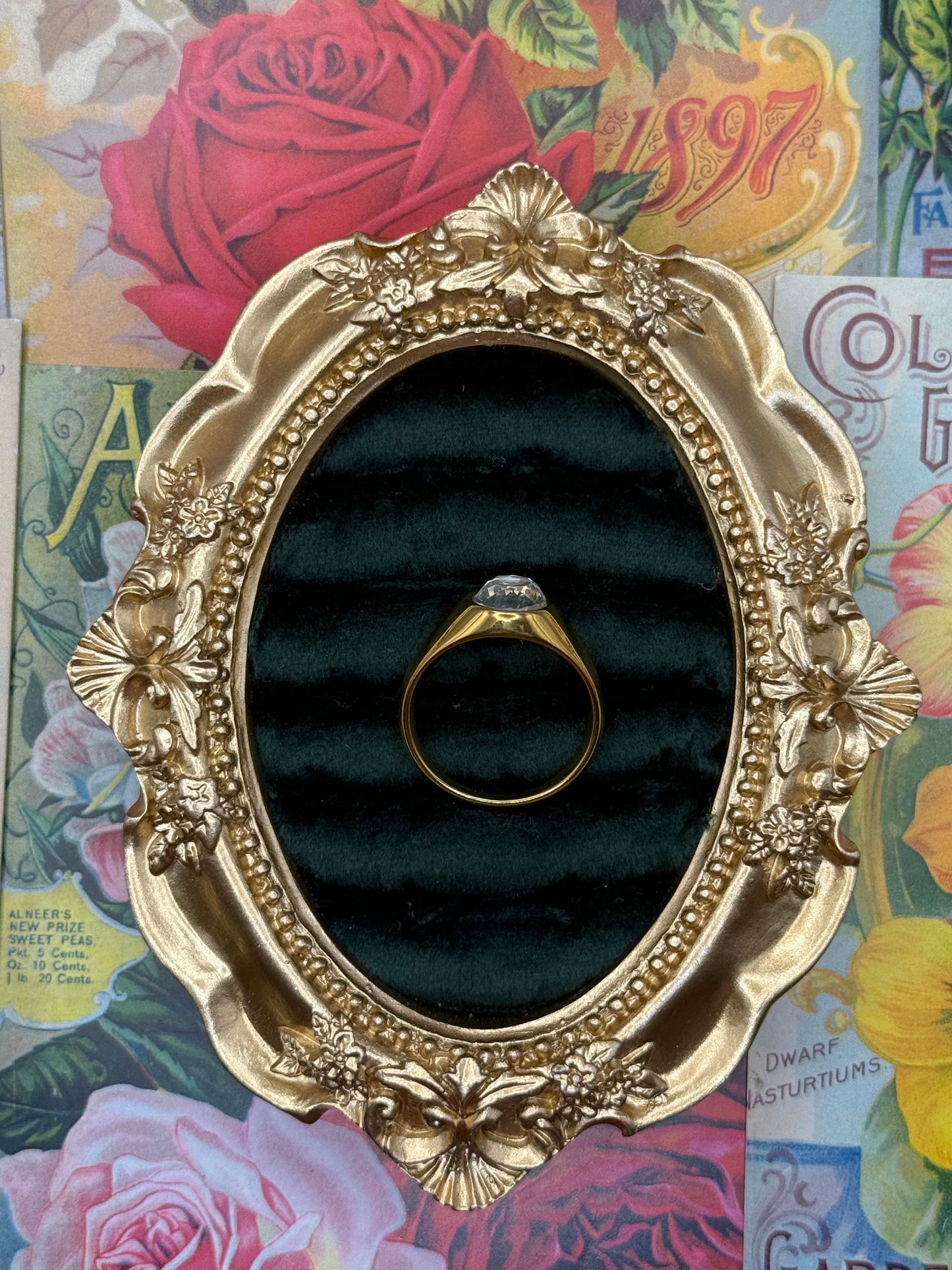Modern Gold Tone Bezel Ring Size 8.75