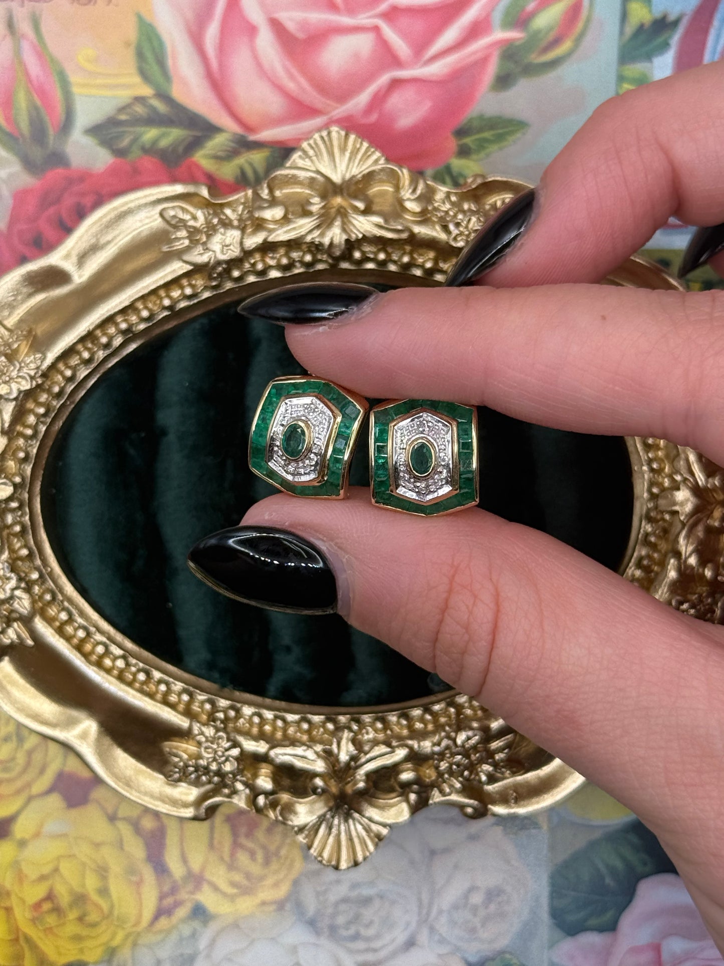 14K Diamond & Emerald Earrings