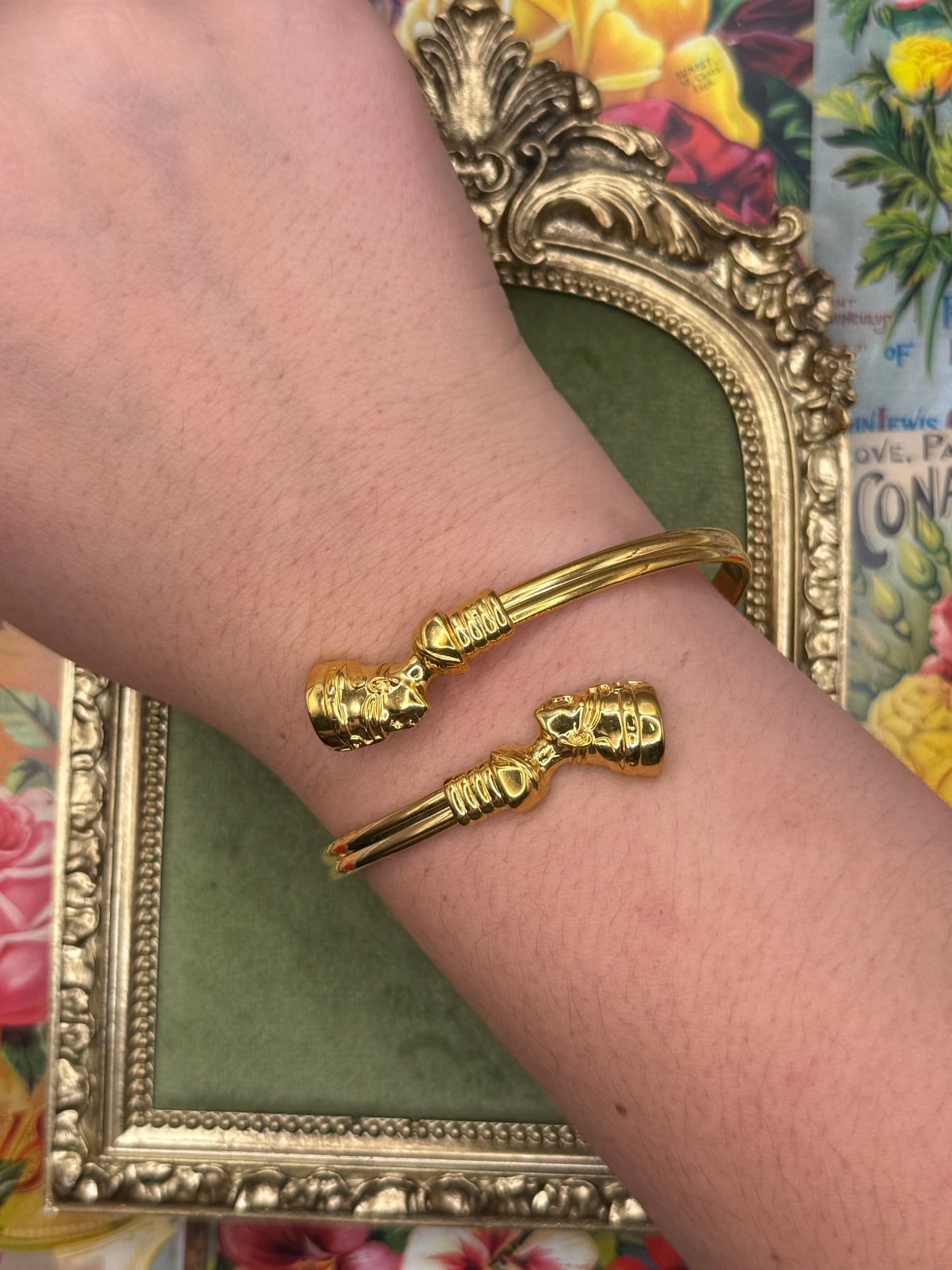 Vintage Gold Tone Adjustable Nefertiti Bracelet
