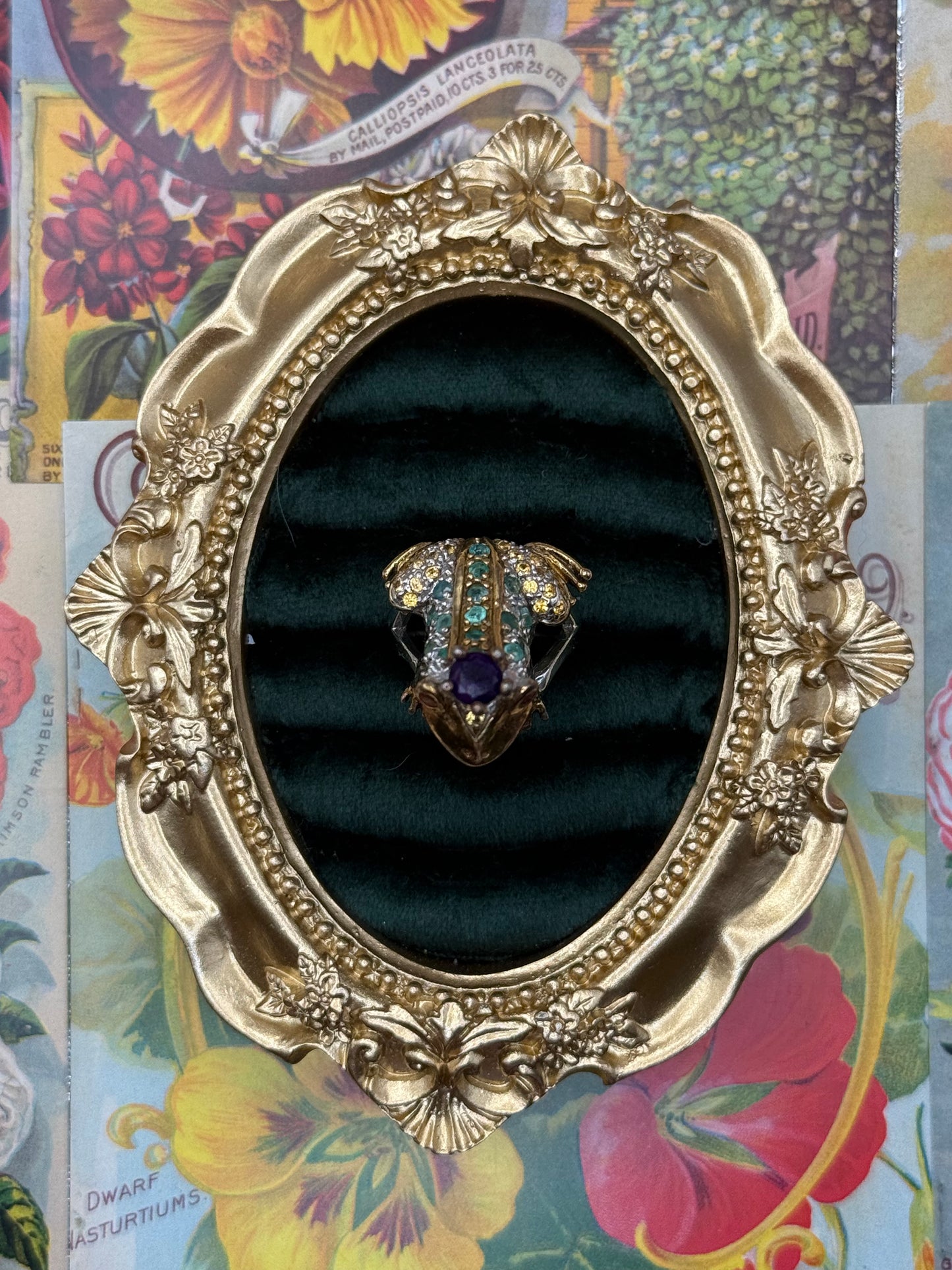 Sterling Silver Detailed Maximallist Gemstoned Frog Ring
