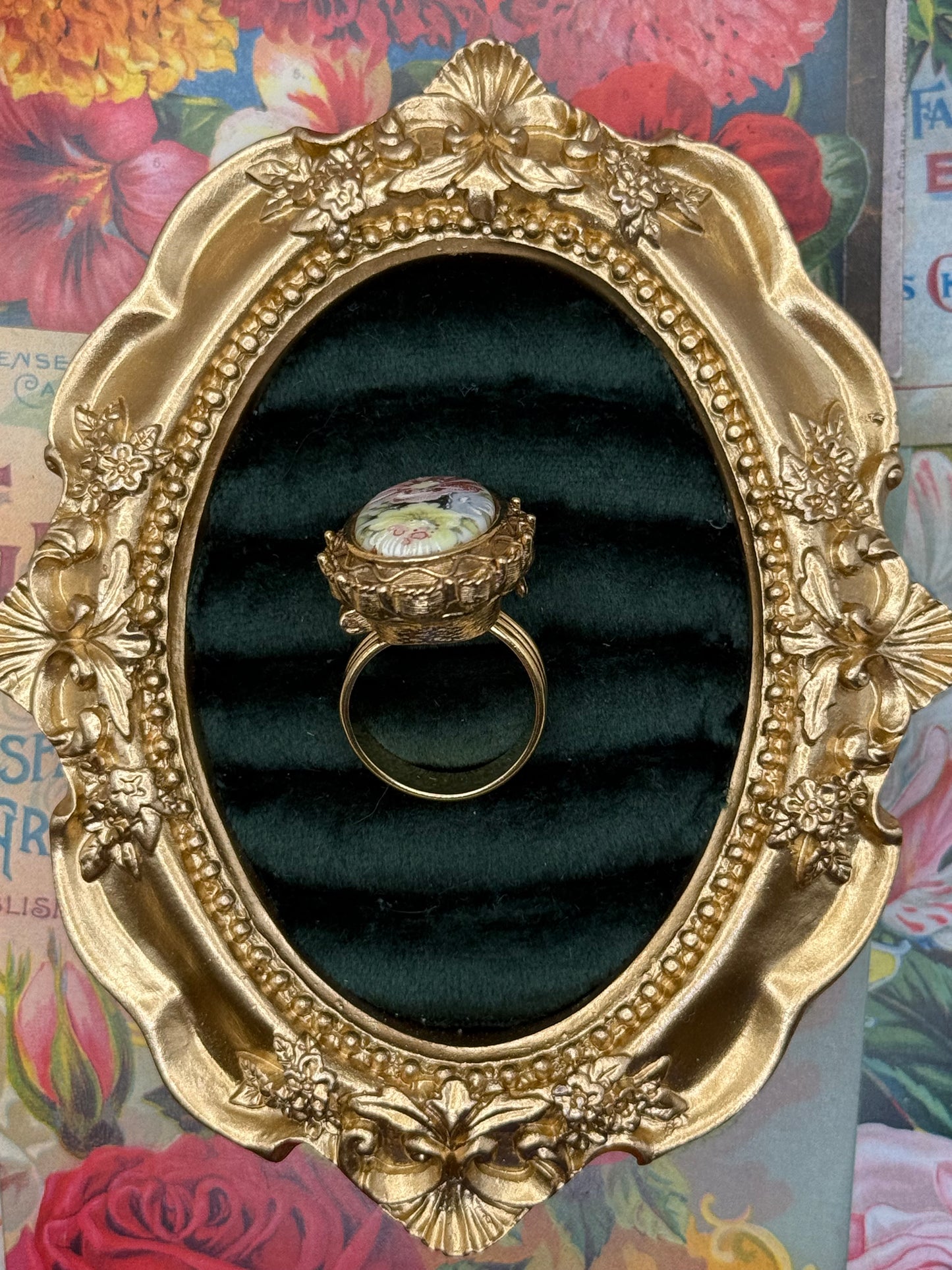 Vintage Gold Tone Luzier Adjustable Locket Ring Size 7