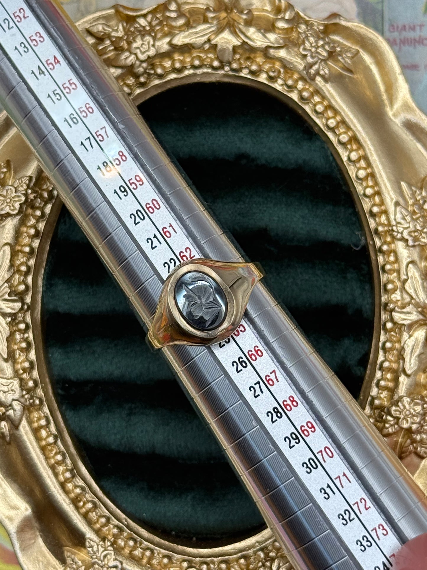 9k Gold Hematite Intaglio Signet Ring Size 10.5