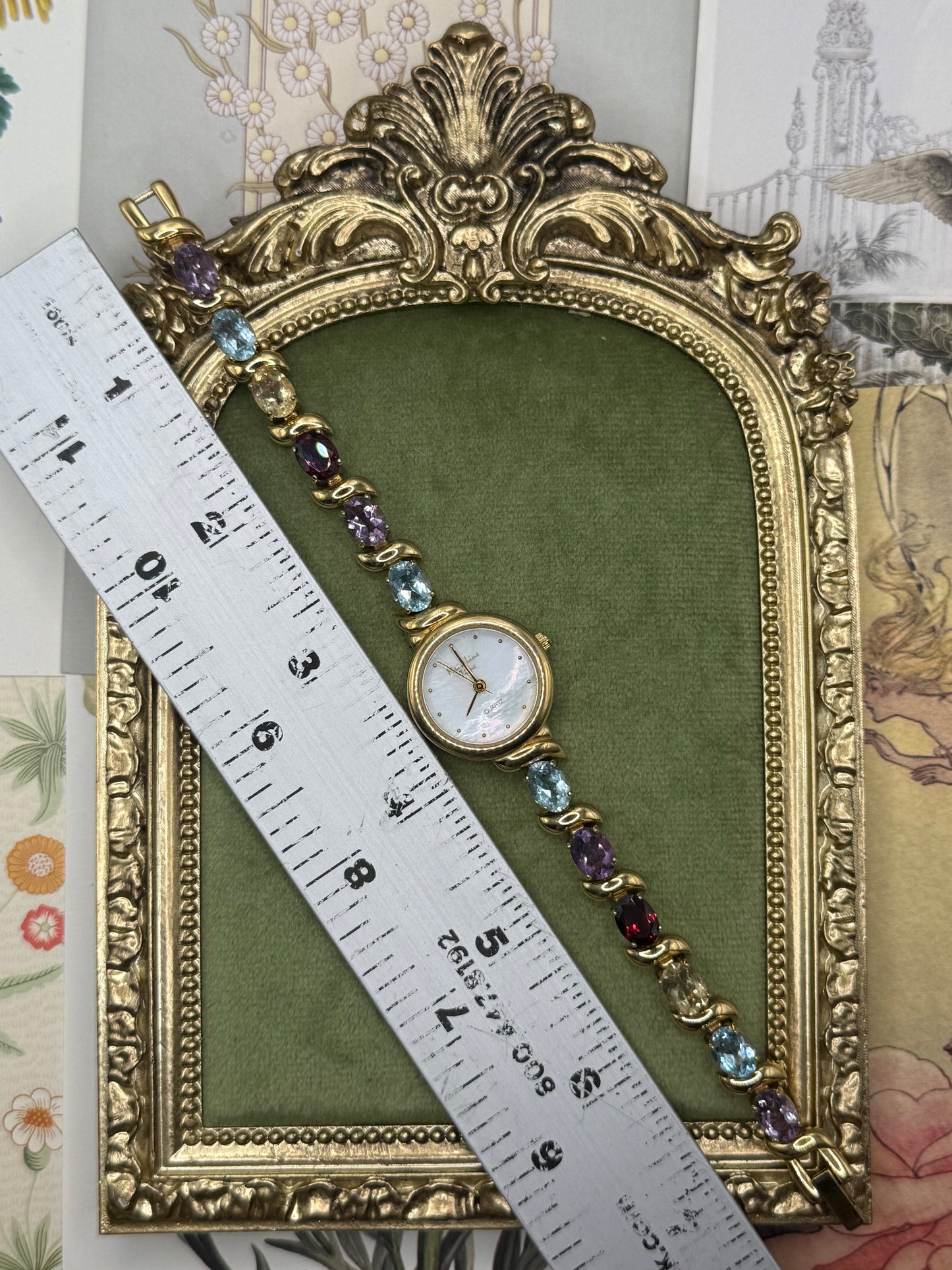 Nonworking Vintage Gold Tone Gemstone Watch