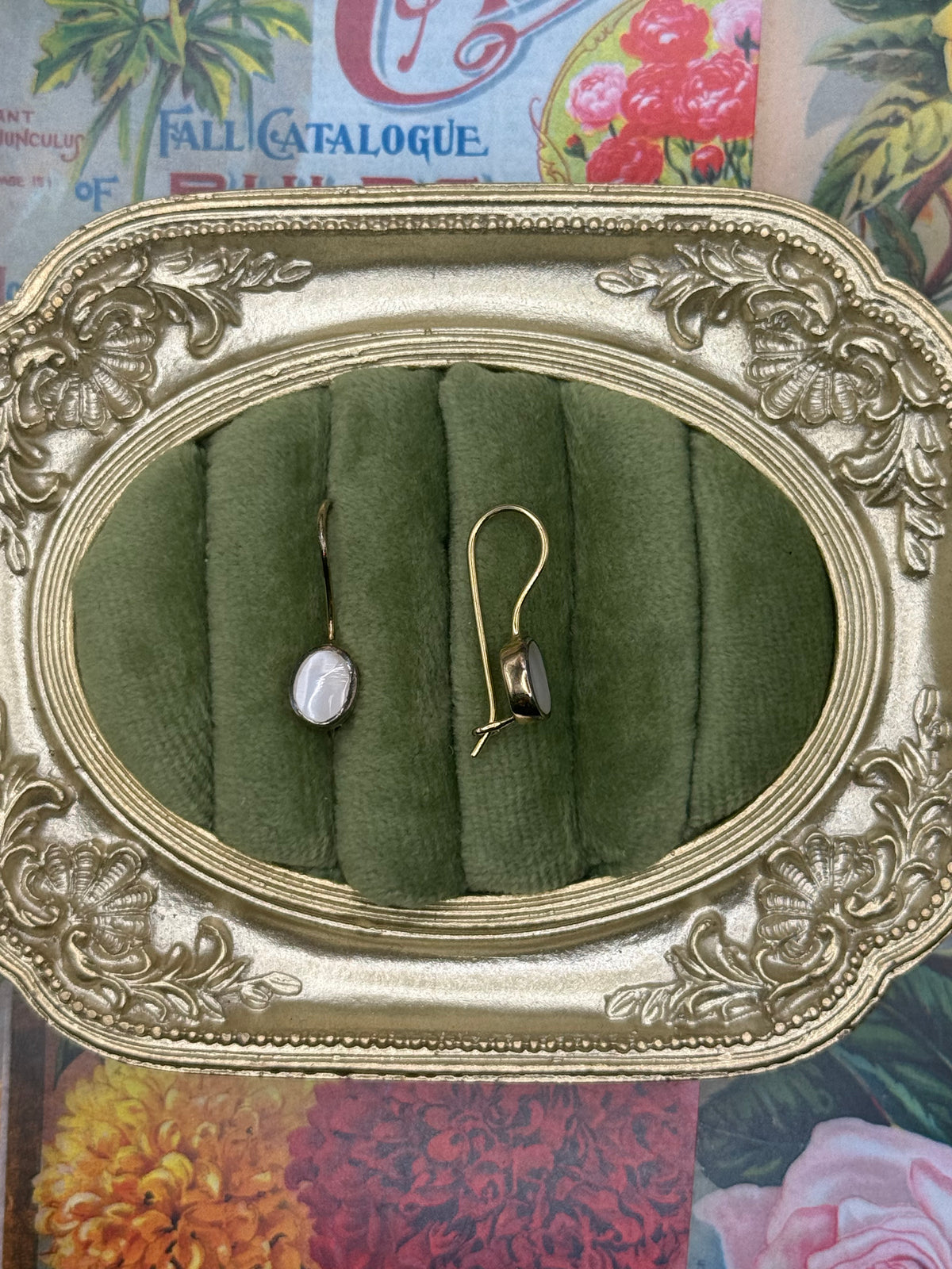 Gold over Sterling Silver Mother of Pearl Dangle Earrings