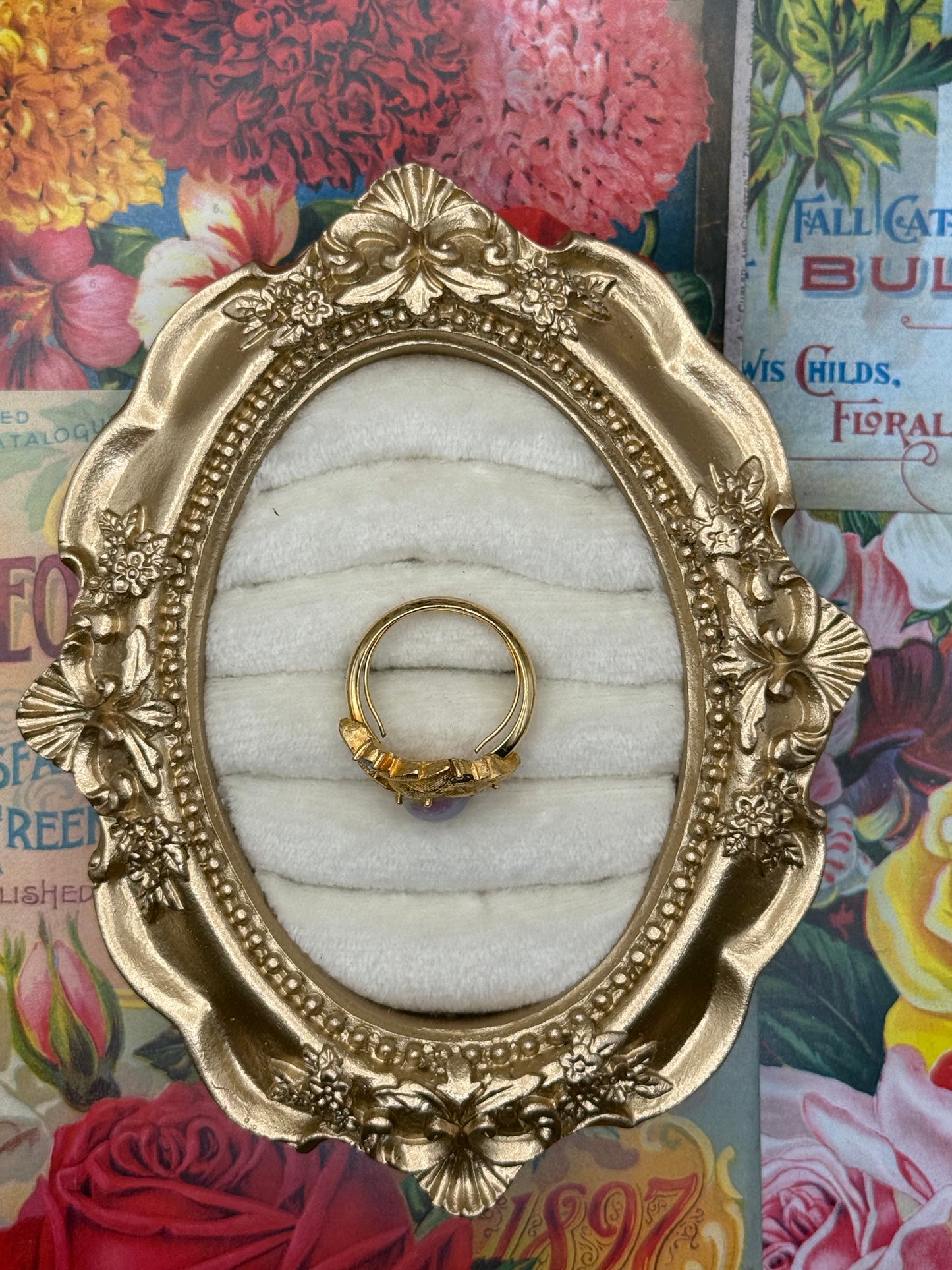 Vintage Gold Tone Avon Faux Opal Ring Size 7