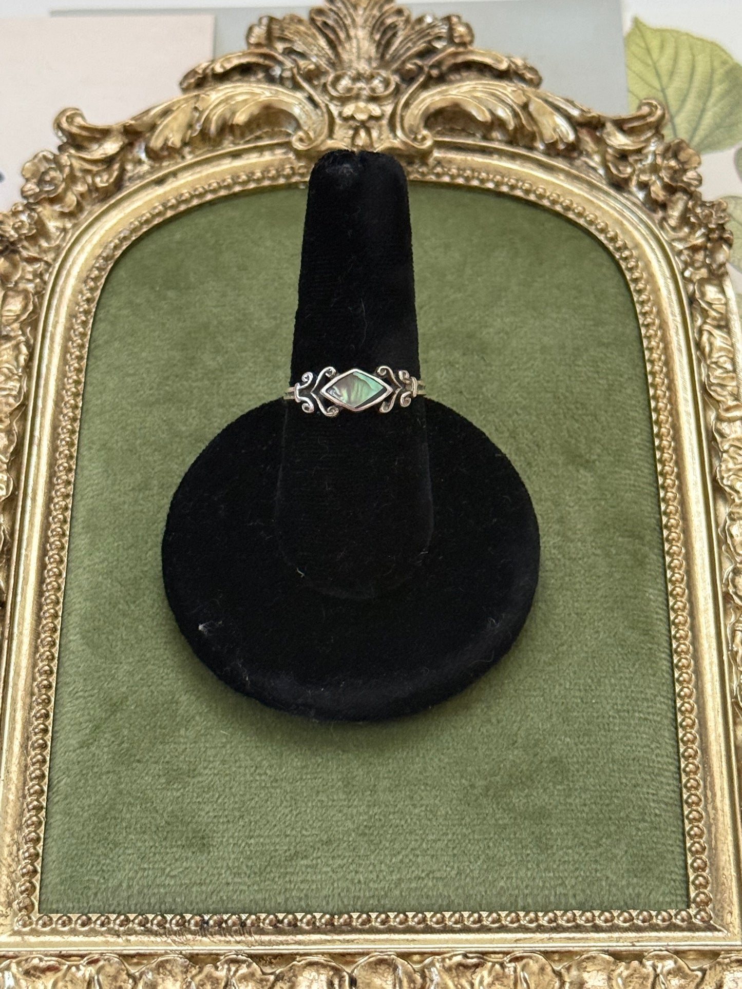 Vintage Sterling Silver Abalone Inlay Ring Size 8