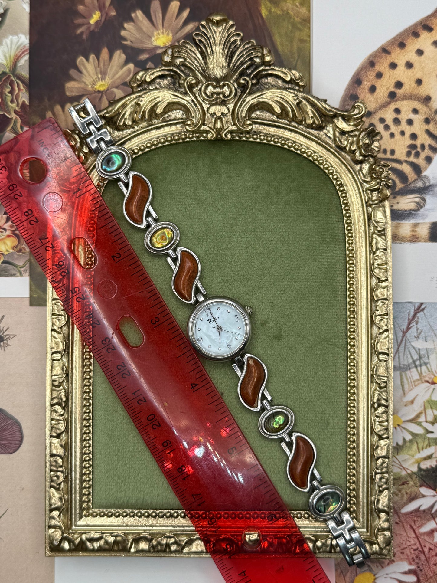 Working Vintage Silver Tone Gemstone Watch