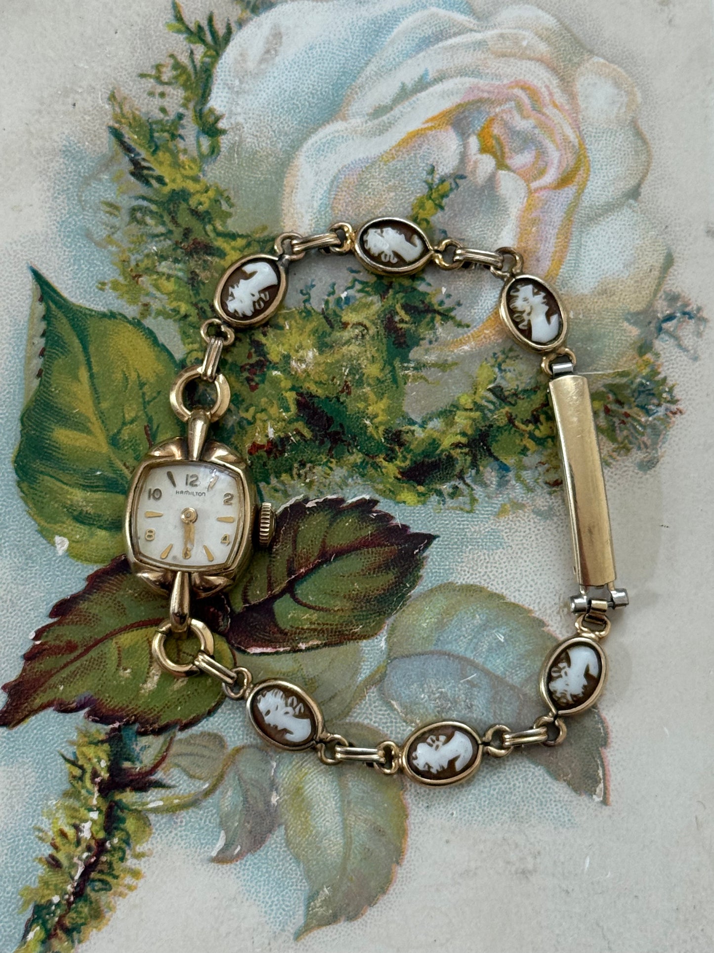 working gold tone hamilton cameo band wind up watch