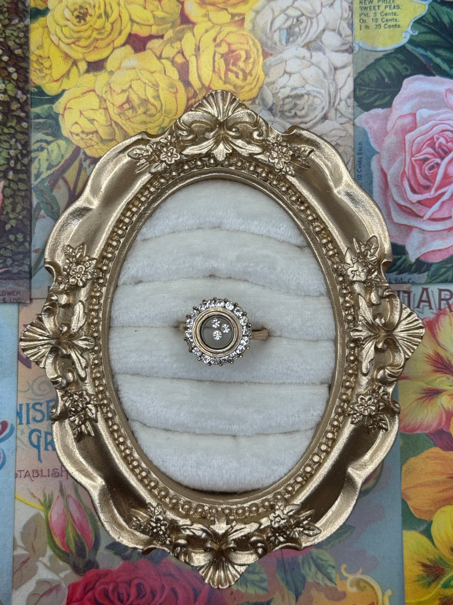 Vintage Gold Tone Floating Crystal Ring Size 8