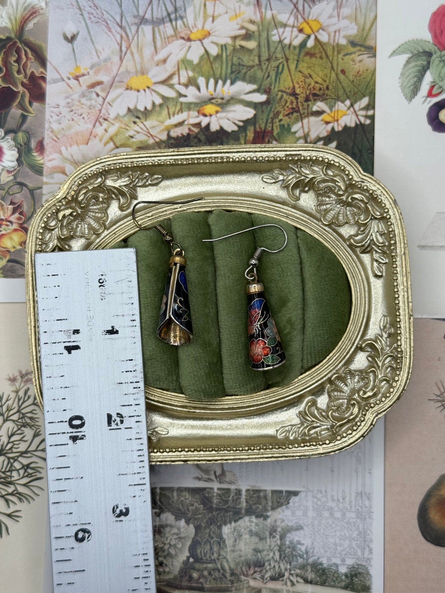 Vintage Silver Tone Cloisonne Enamel Earringe