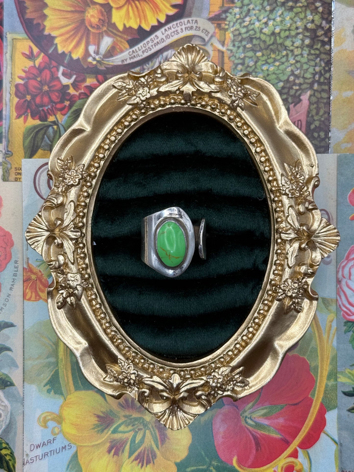Sterling Silver Green Turquoise Ring Size 7