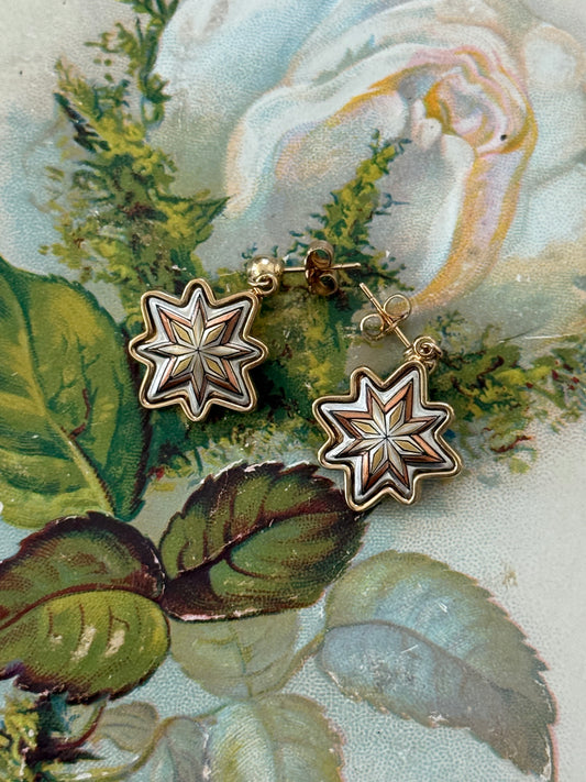 damascene two tone pierced earrings